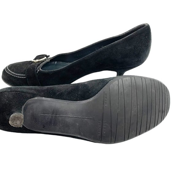 STUART WEITZMAN Black Suede Buckle Vamp Kitten Heels - Picture 5 of 11